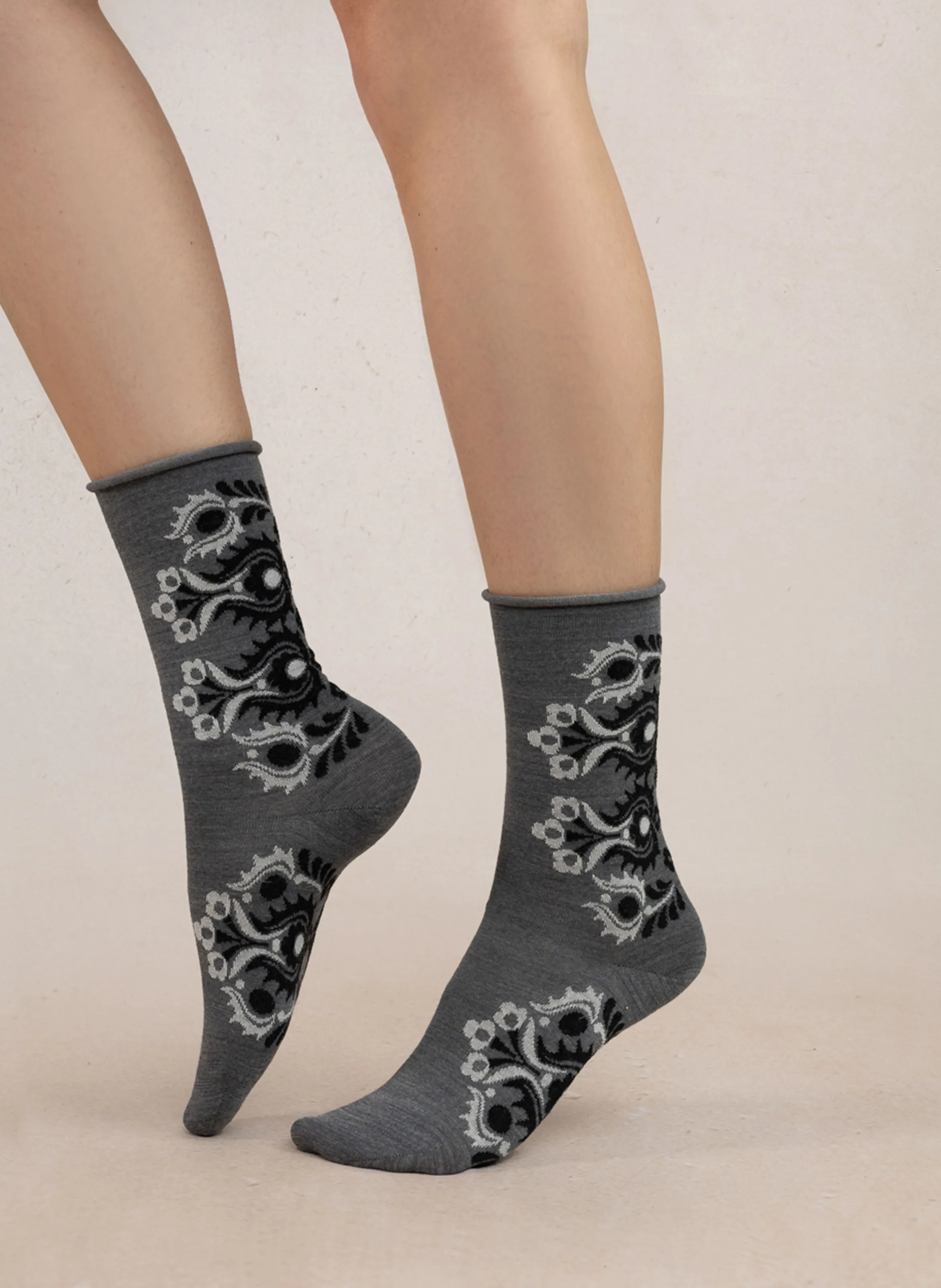 BLEUFORET FOLKE  CALCETINES DE LANA MEZCLADA ESTAMPADOS EN GRIS
