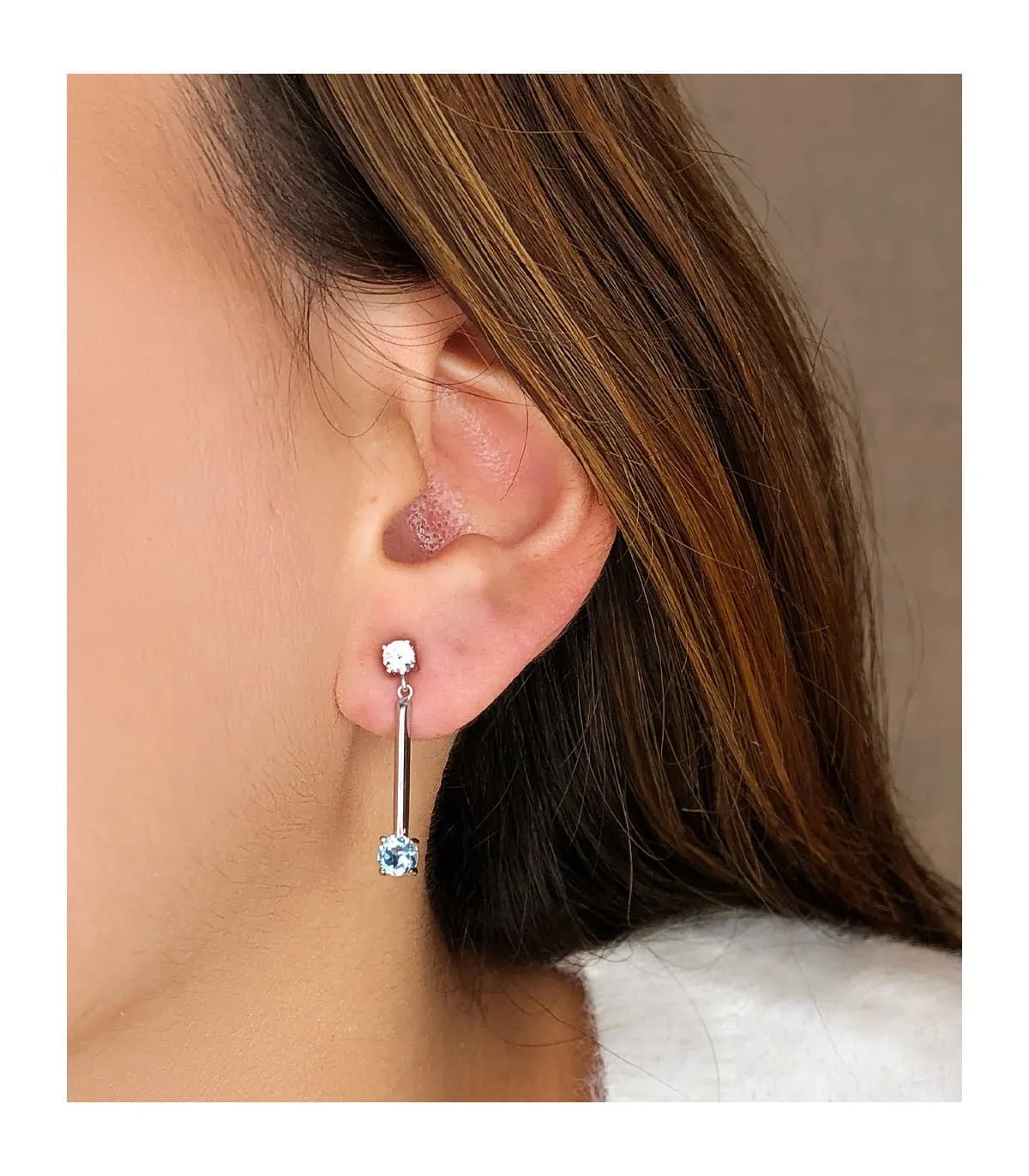 Boucles D'oreilles Lucero Or blanc 18K Topaze Bleue