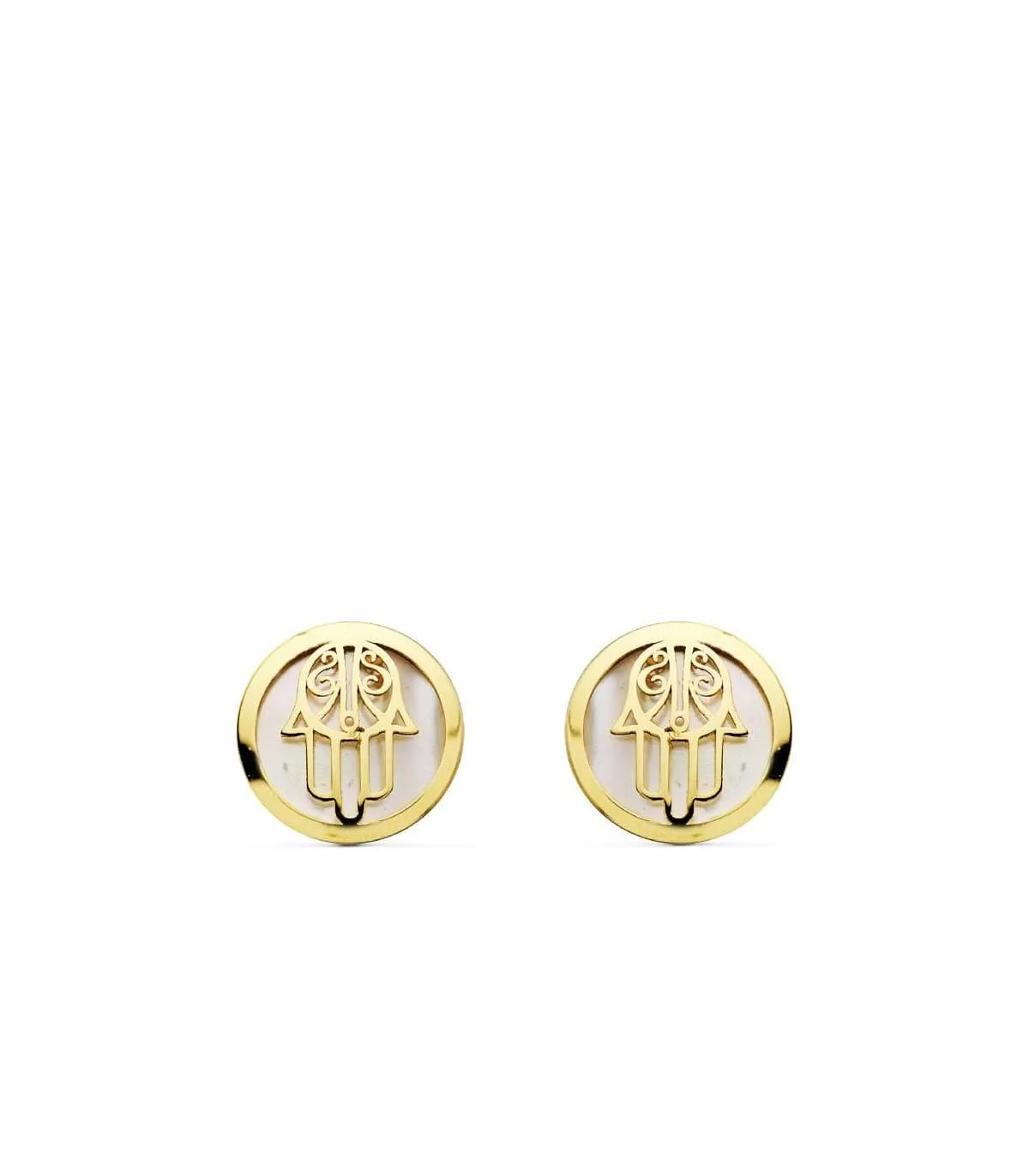 Boucles d'oreilles or jaune 18k main de fatma nacre