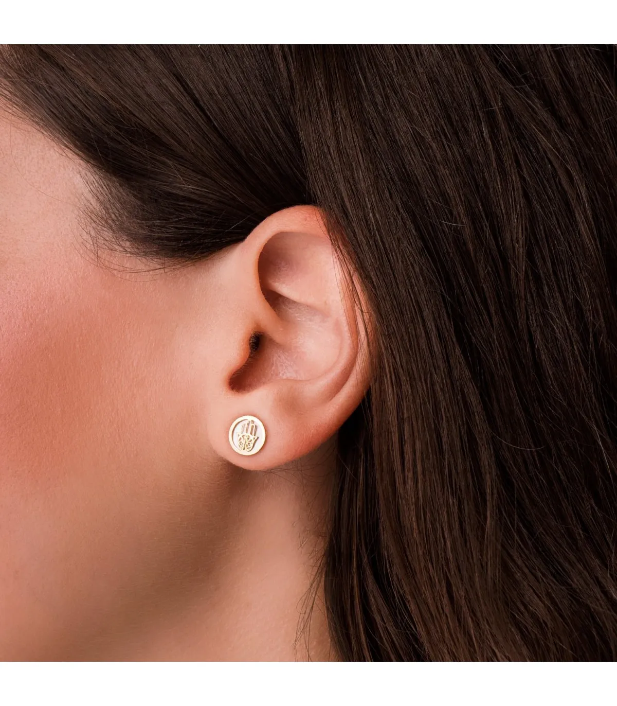 Boucles d'oreilles or jaune 18k main de fatma nacre
