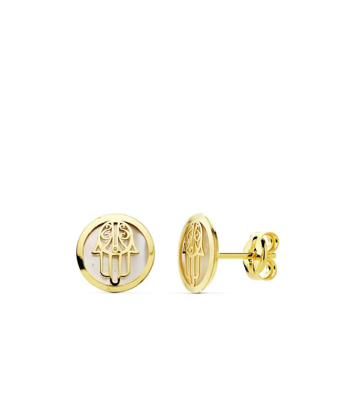 Boucles d'oreilles or jaune 18k main de fatma nacre