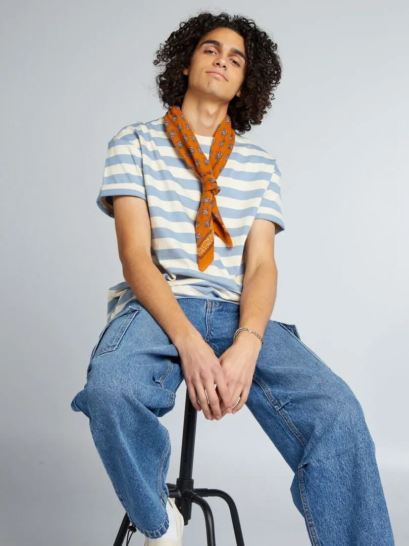 CAMISETA DE ALGODóN A RAYAS  BEIGE