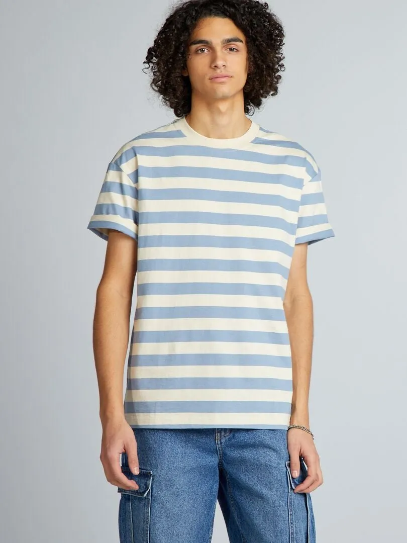 CAMISETA DE ALGODóN A RAYAS  BEIGE
