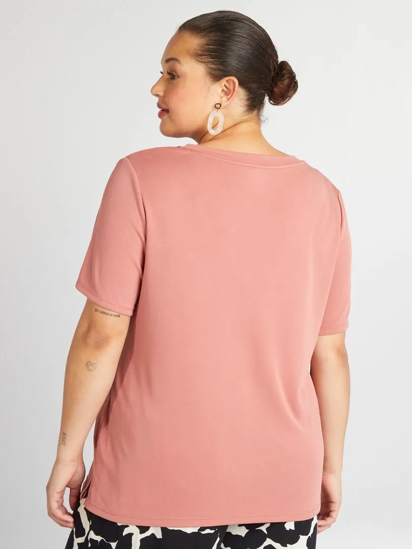 CAMISETA ELáSTICA DE MANGA CORTA  ROSA