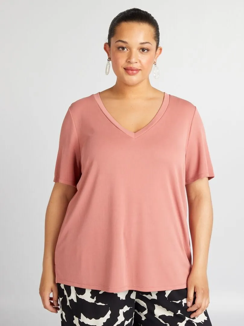 CAMISETA ELáSTICA DE MANGA CORTA  ROSA