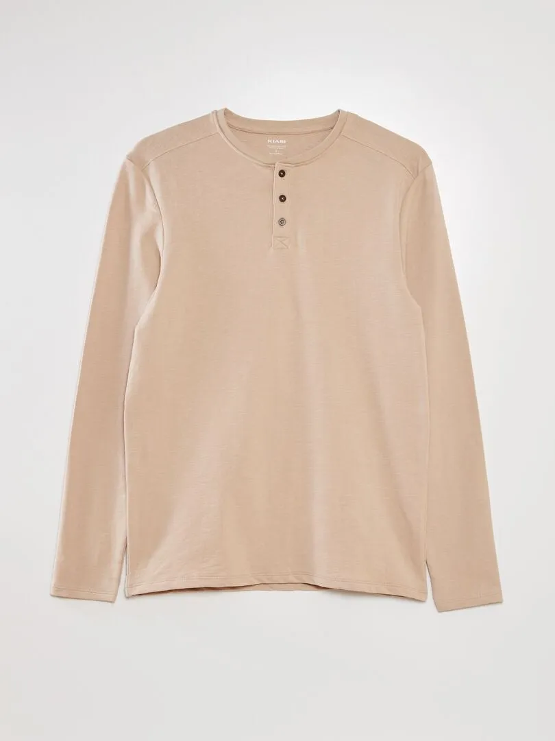 CAMISETA LISA CON CUELLO PANADERO  BEIGE
