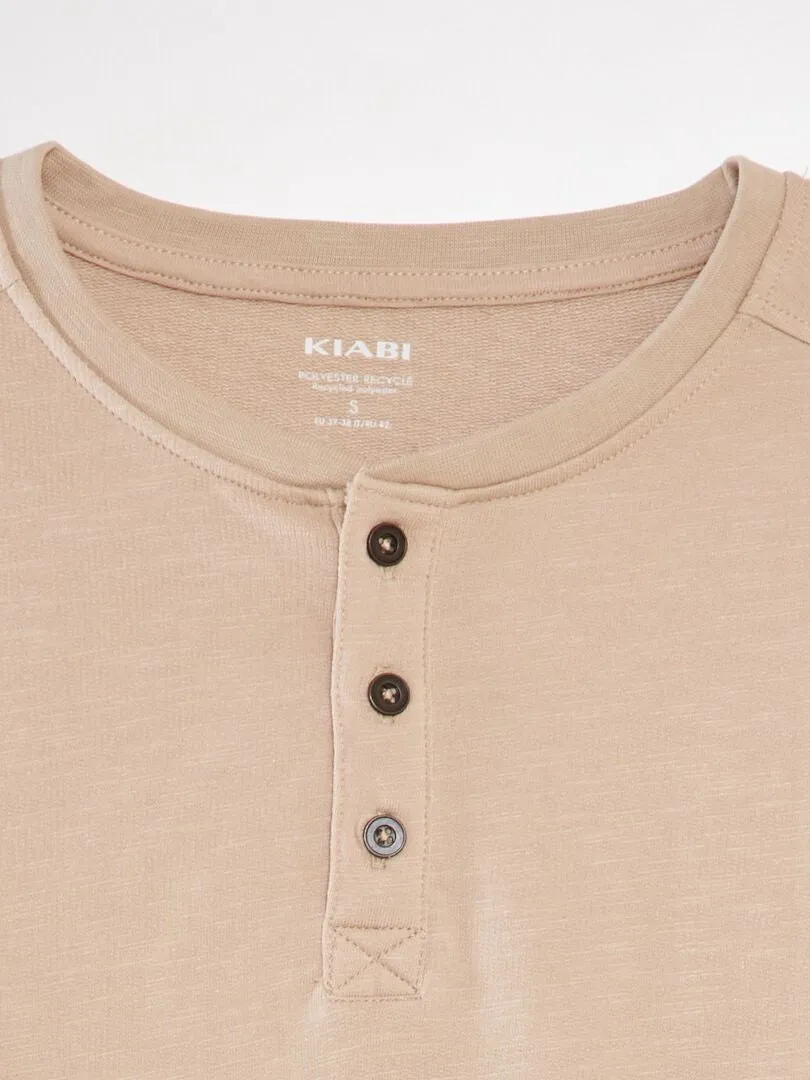 CAMISETA LISA CON CUELLO PANADERO  BEIGE