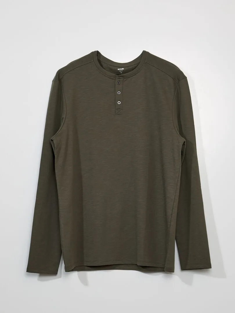 CAMISETA LISA CON CUELLO PANADERO  KAKI