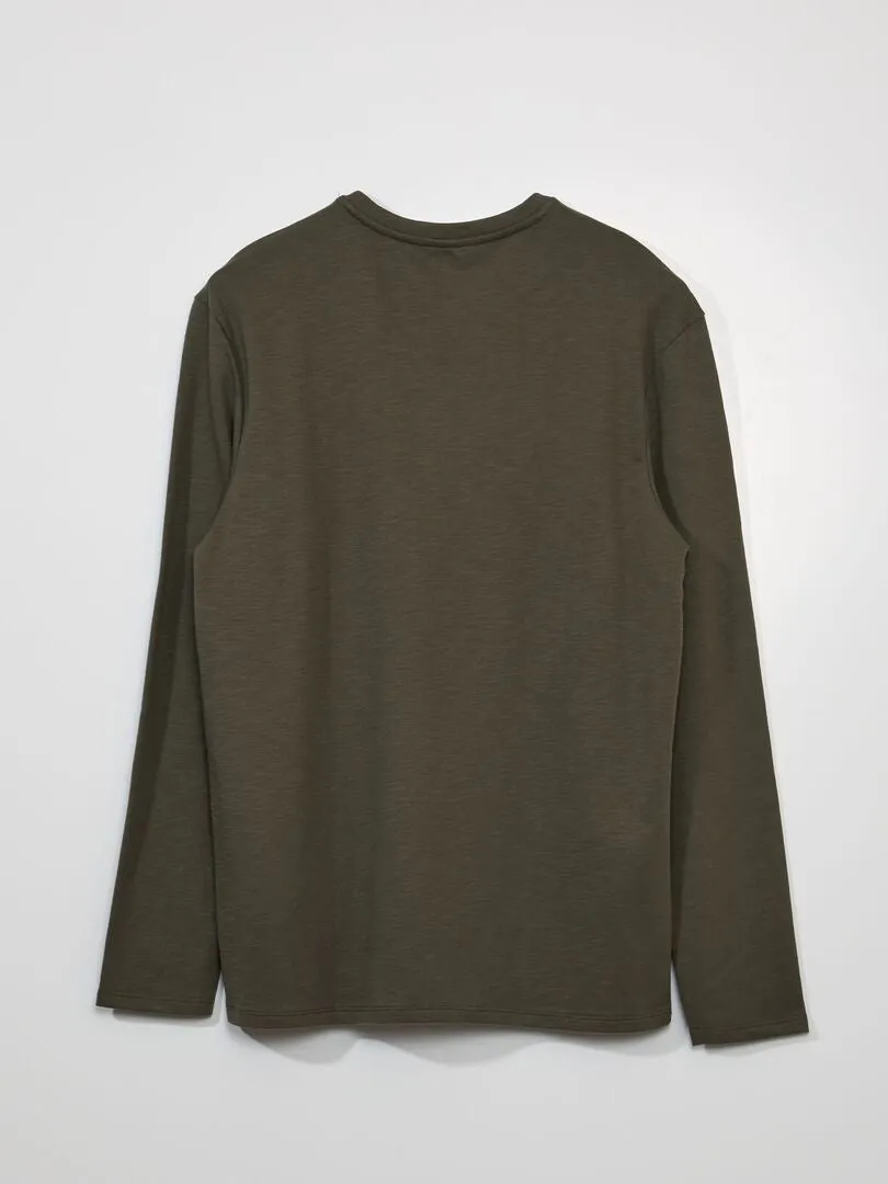 CAMISETA LISA CON CUELLO PANADERO  KAKI