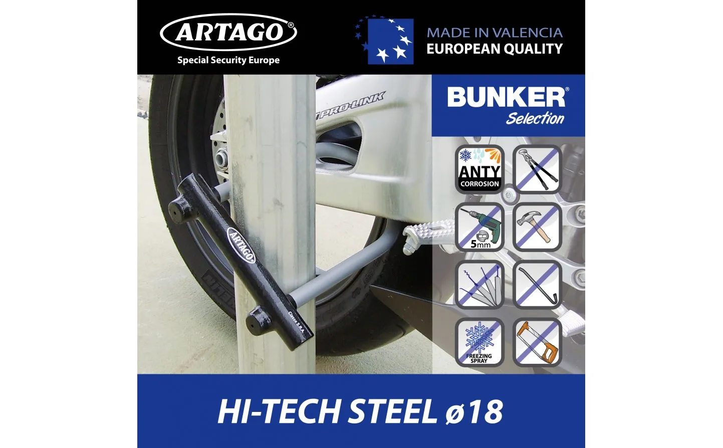 CANDADO MOTO ANTIRROBO U ARTAGO 120H HONDA ø16  220X120 |120H220I|