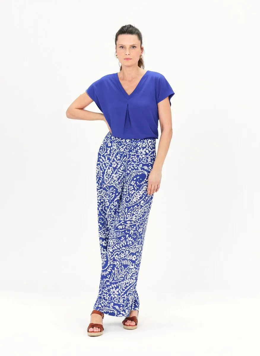CAROLL PFLUIDE  PANTALóN RECTO CON ESTAMPADO CACHEMIRA EN AZUL