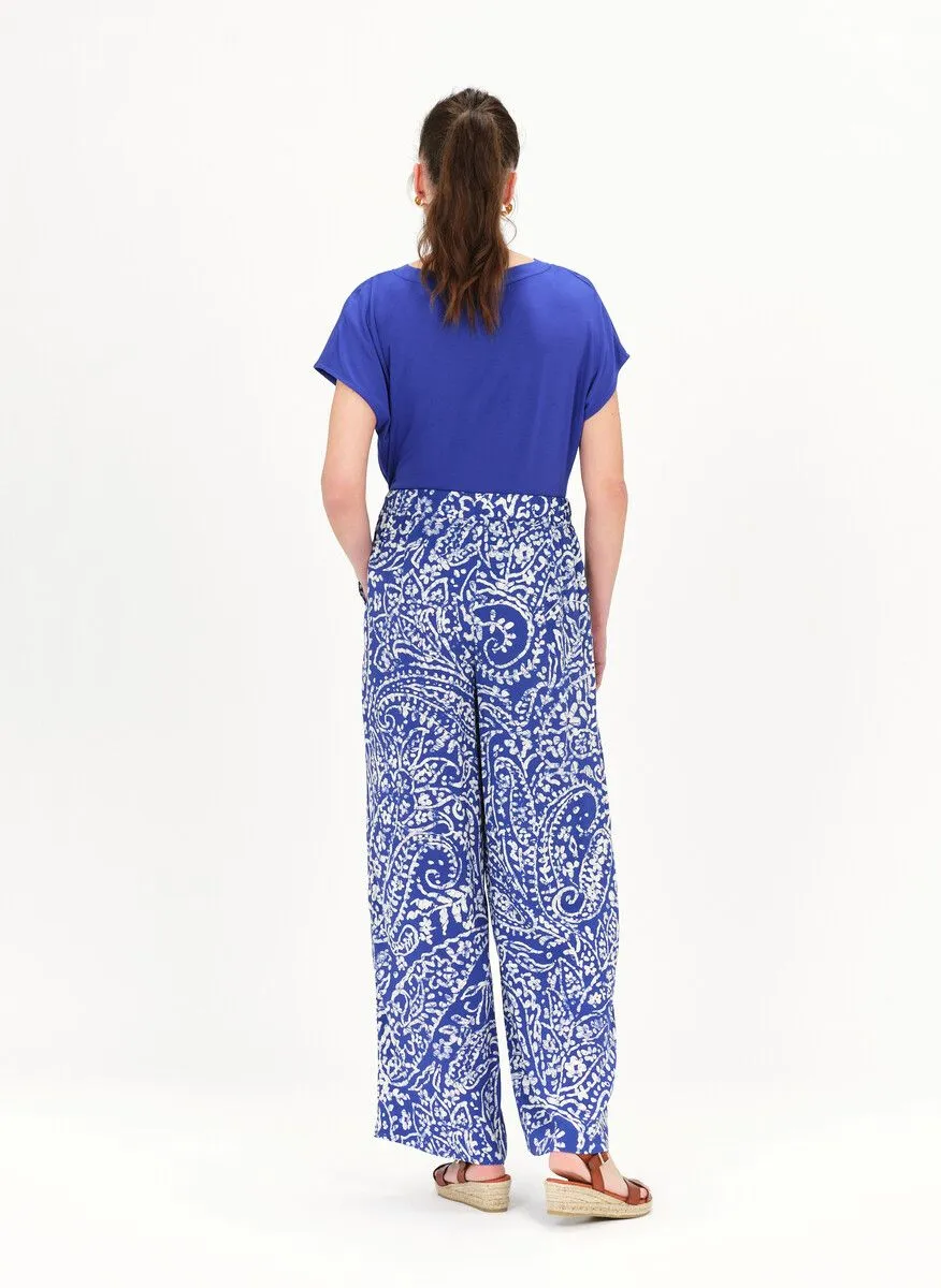 CAROLL PFLUIDE  PANTALóN RECTO CON ESTAMPADO CACHEMIRA EN AZUL