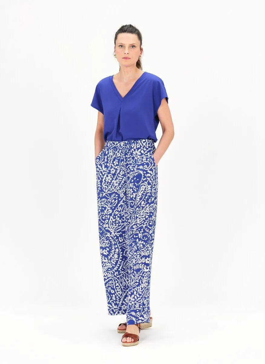 CAROLL PFLUIDE  PANTALóN RECTO CON ESTAMPADO CACHEMIRA EN AZUL