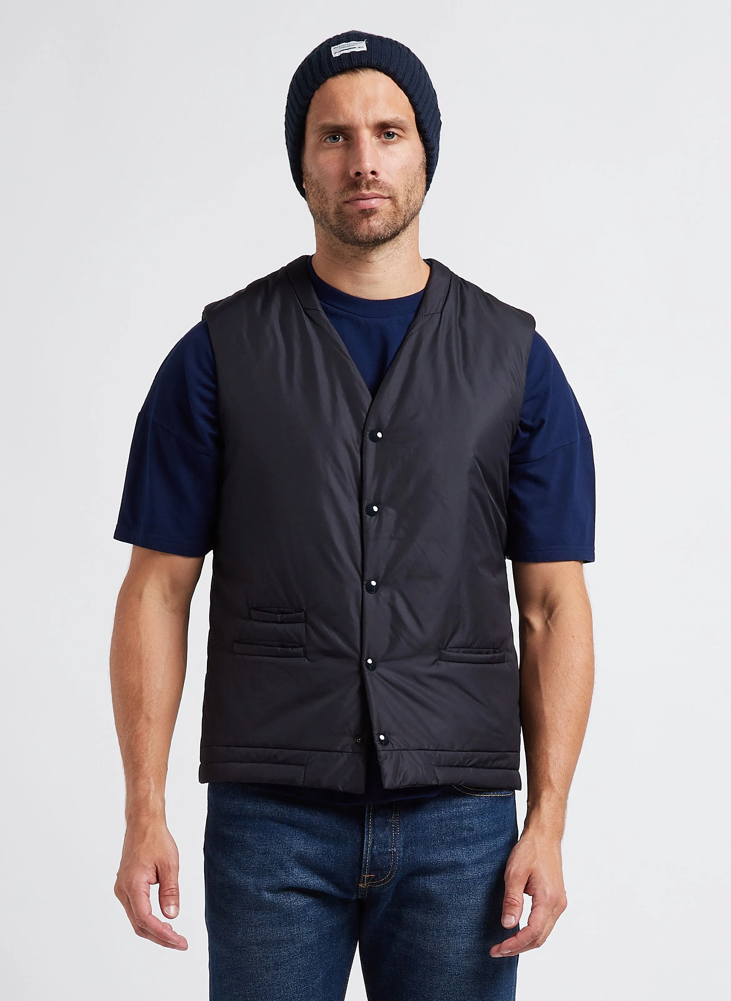 CHITAM DELFI  CHAQUETA SIN MANGAS CON CUELLO DE PICO EN AZUL