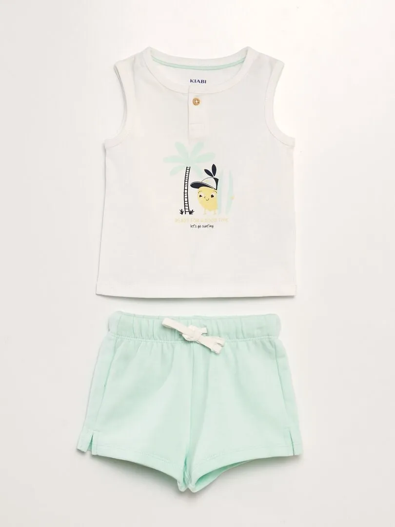 CONJUNTO DE CAMISETA + SHORT  2 PIEZAS  BLANCO