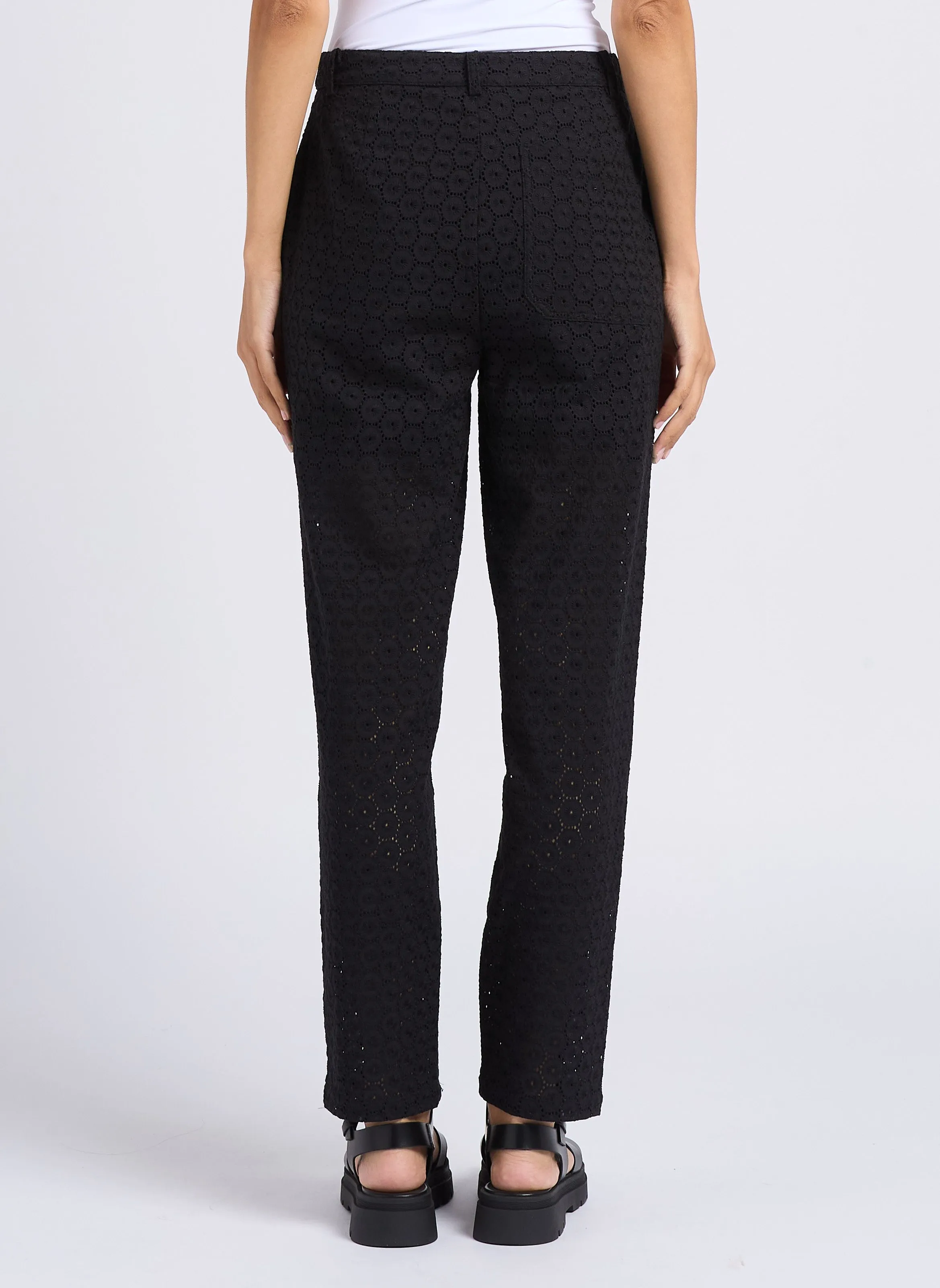EKYOG RODESS  PANTALóN RECTO BORDADO DE ALGODóN ORGáNICO EN NEGRO
