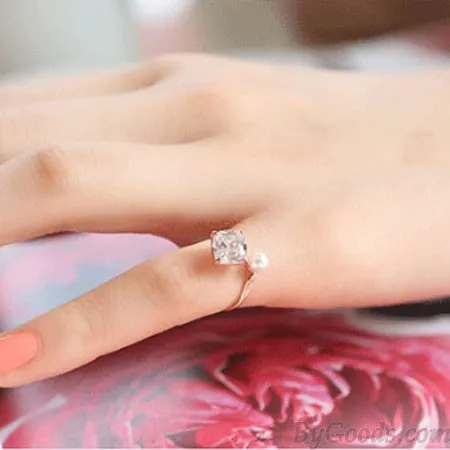 Elegant Zircon Pearl Opening Rings Girls Rings