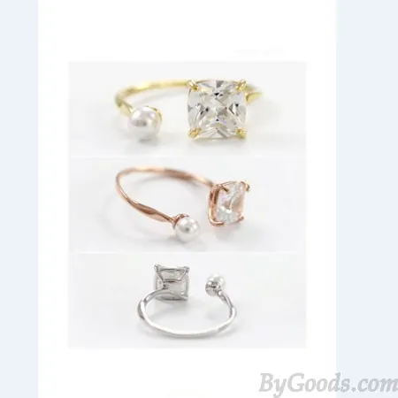 Elegant Zircon Pearl Opening Rings Girls Rings