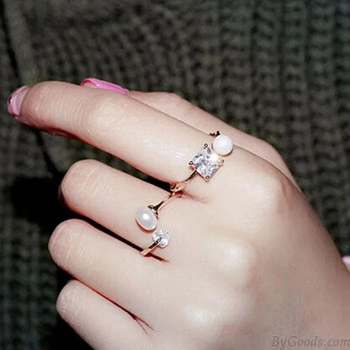 Elegant Zircon Pearl Opening Rings Girls Rings