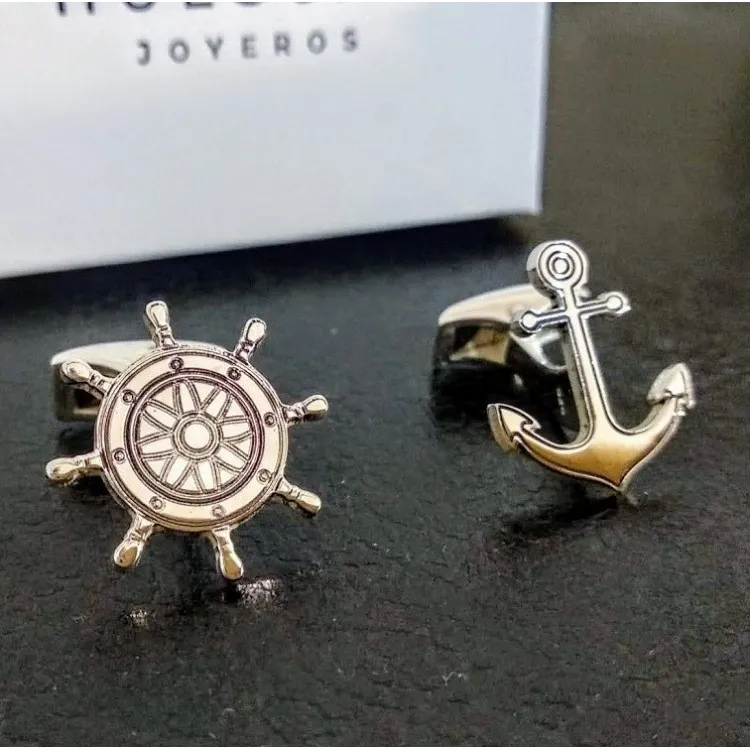 Gemelos Anclas nauticos en plata de ley