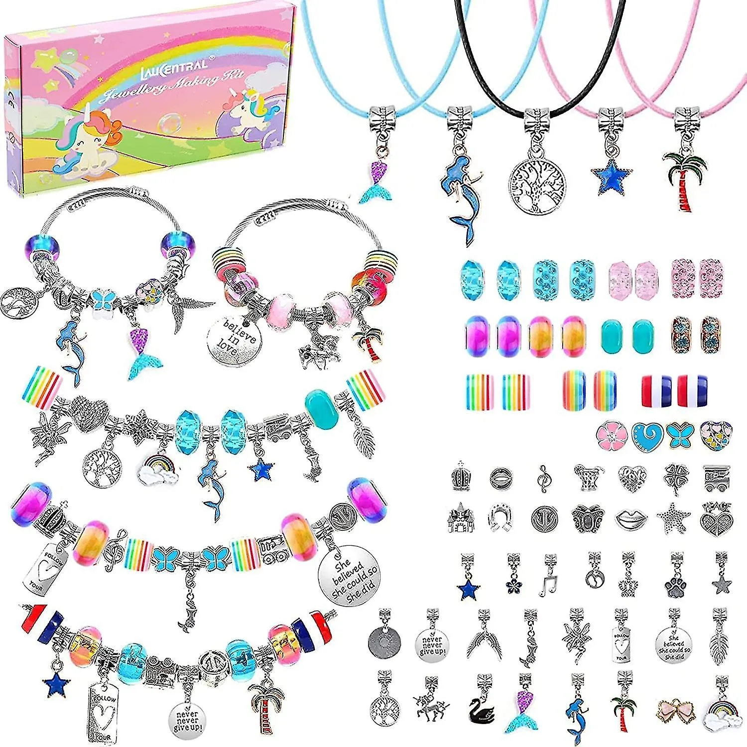 LAUCENTRAL CADEAU FILLE 512 ANS, ENFANT JOUET, PANDORA BRACELET BIJOUX ENFANTS FILLE, CHARMS BRACELET KIT FABRICATION CREATION 