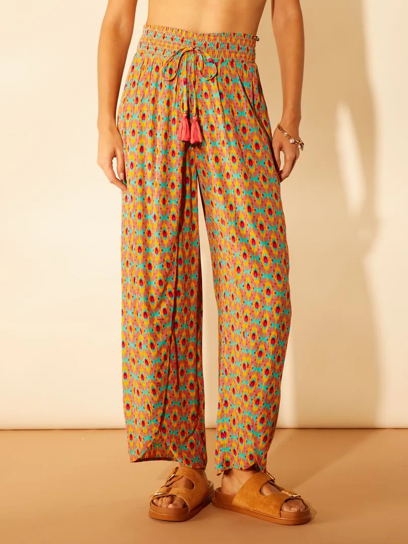 PANTALóN ANCHO DE PUNTO DE CREPé  NARANJA