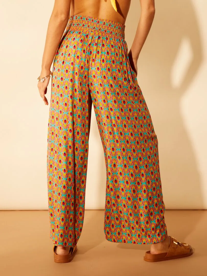 PANTALóN ANCHO DE PUNTO DE CREPé  NARANJA