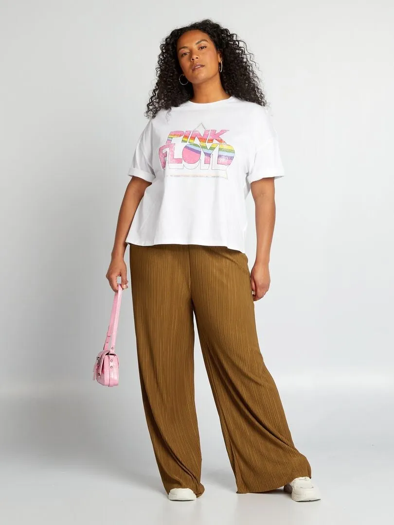 PANTALóN ANCHO DE PUNTO PLISADO  MARRON
