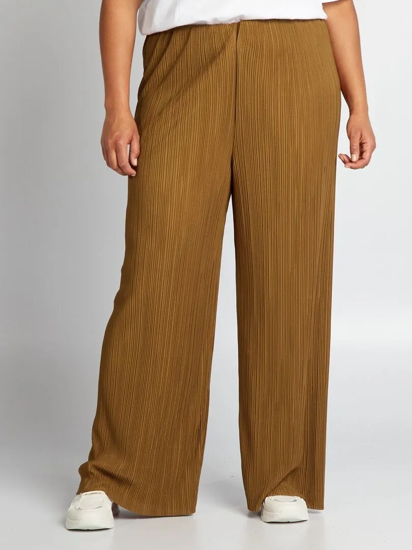 PANTALóN ANCHO DE PUNTO PLISADO  MARRON