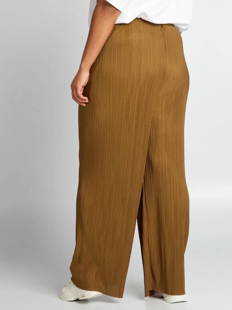 PANTALóN ANCHO DE PUNTO PLISADO  MARRON