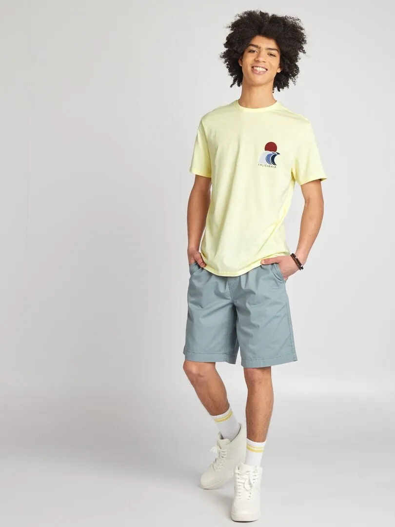 PANTALóN CORTO RECTO CON CINTURA ELáSTICA  AZUL