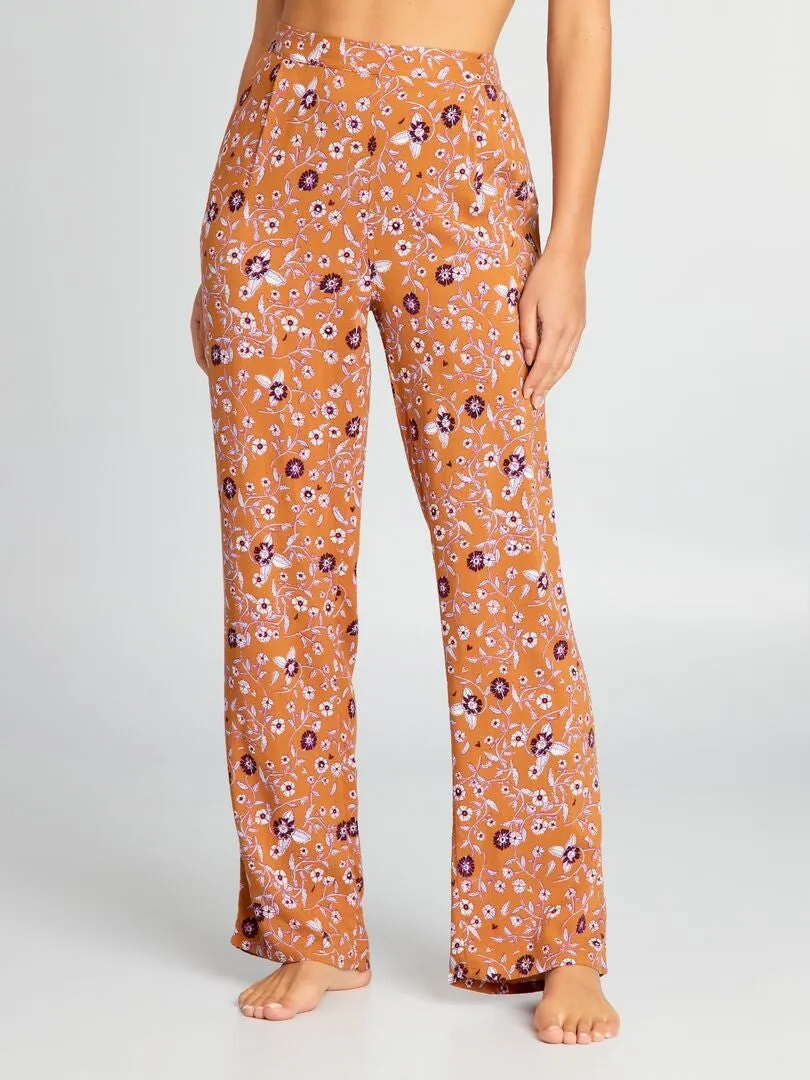 PANTALóN DE PIJAMA ANCHO ESTAMPADO  MARRON