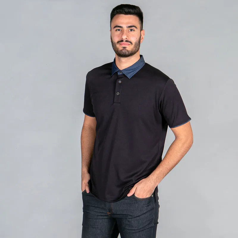 POLO DE HOMBRE NEGRO CON CUELLO TEJANO  GARY'S