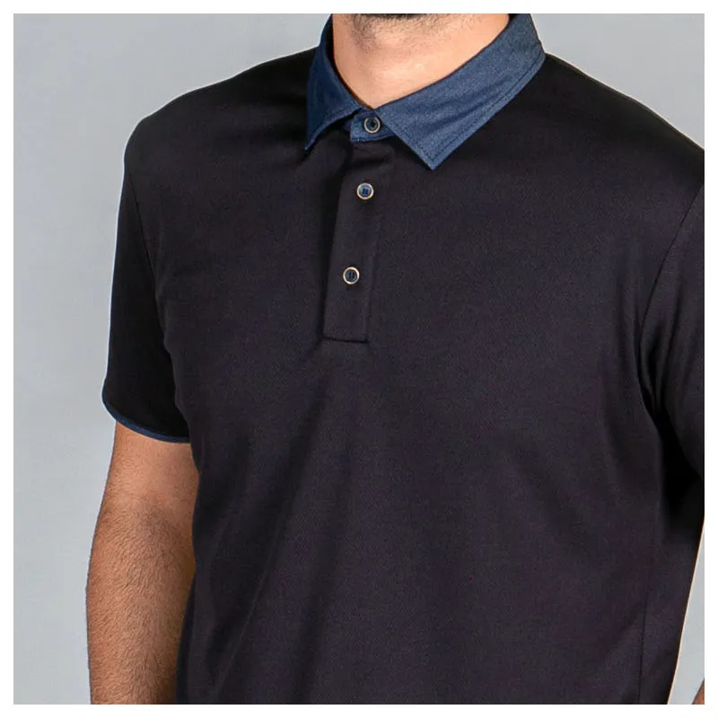 POLO DE HOMBRE NEGRO CON CUELLO TEJANO  GARY'S