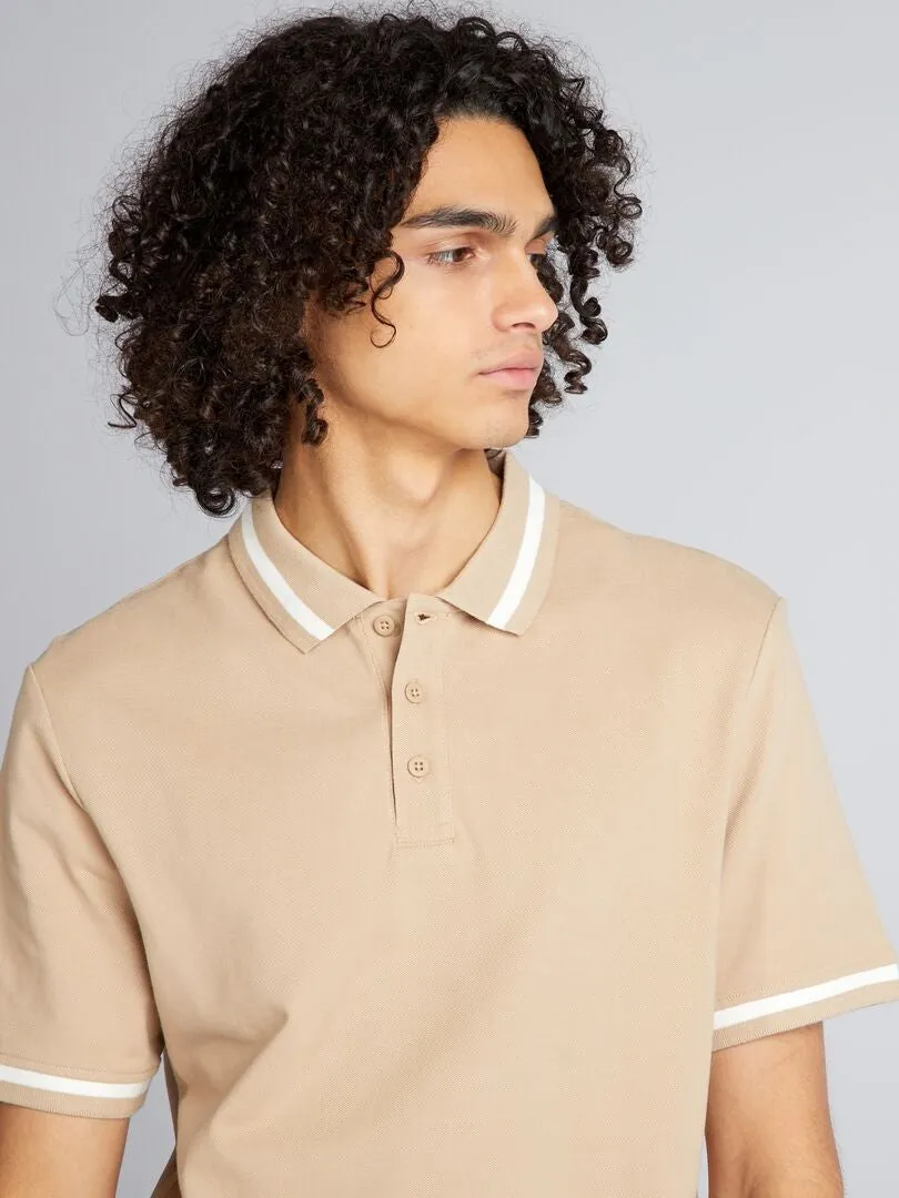 POLO DE MANGA CORTA CON CONTRASTES  BEIGE