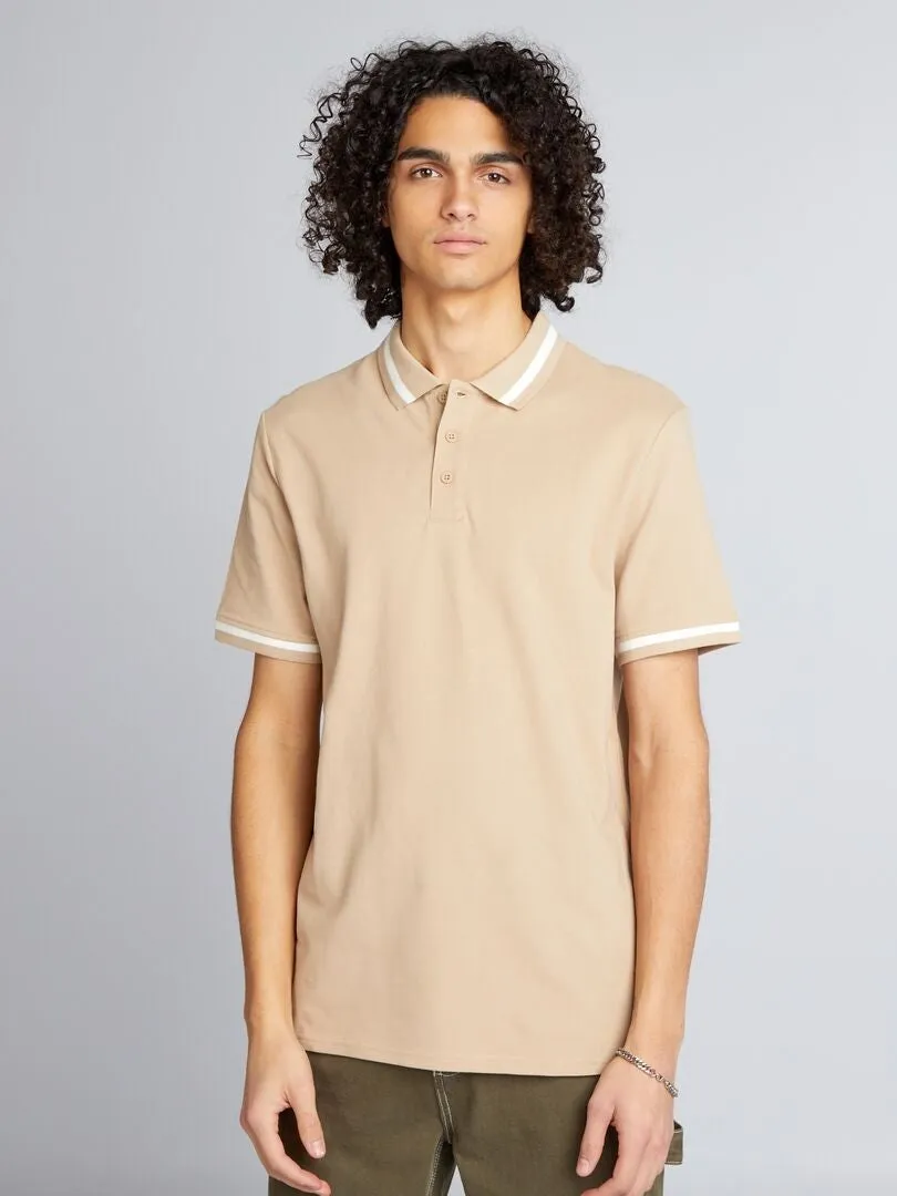 POLO DE MANGA CORTA CON CONTRASTES  BEIGE