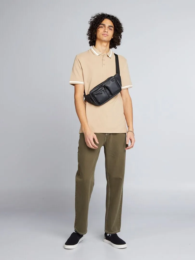 POLO DE MANGA CORTA CON CONTRASTES  BEIGE