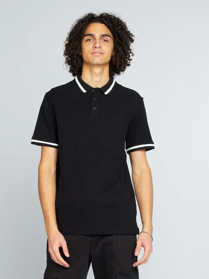 POLO DE MANGA CORTA CON CONTRASTES  NEGRO