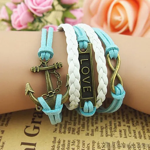 Retro Anchor Love Infinity Weave Bracelet