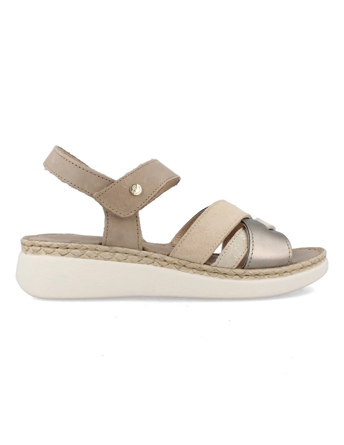 RIPOSELLA  SANDALIA LAURA ENTRELAZADO METALIZADO VELCRO BEIGE