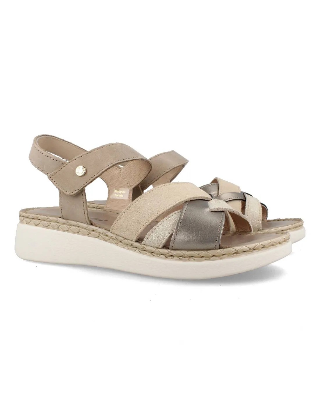 RIPOSELLA  SANDALIA LAURA ENTRELAZADO METALIZADO VELCRO BEIGE