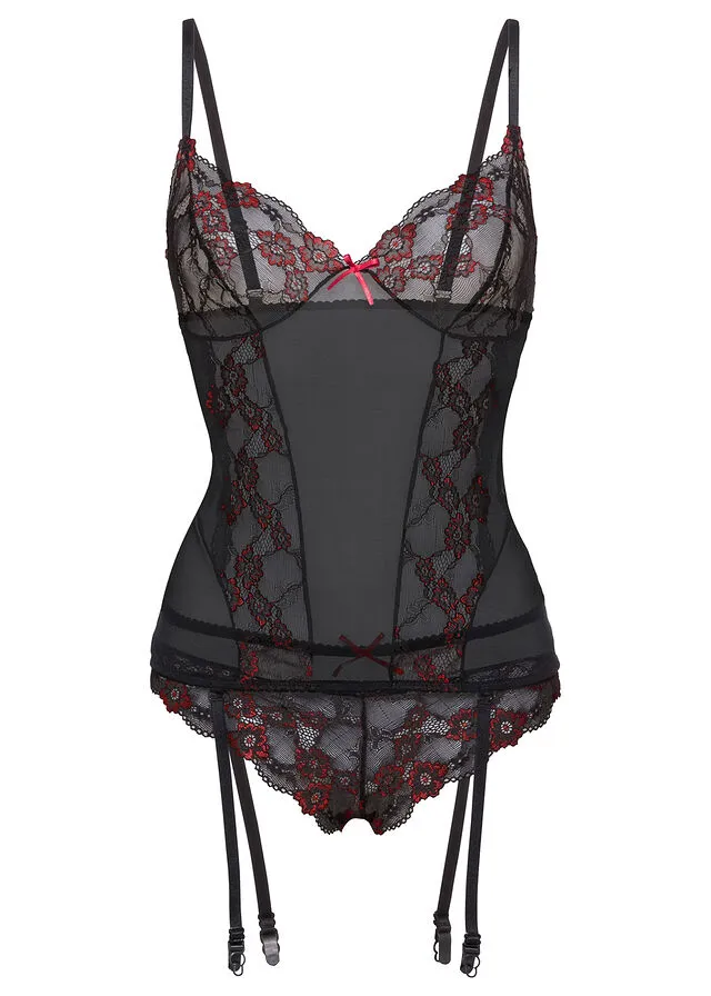 SALTO DE CAMA + TANGA (SET DE 2) NEGROROJO