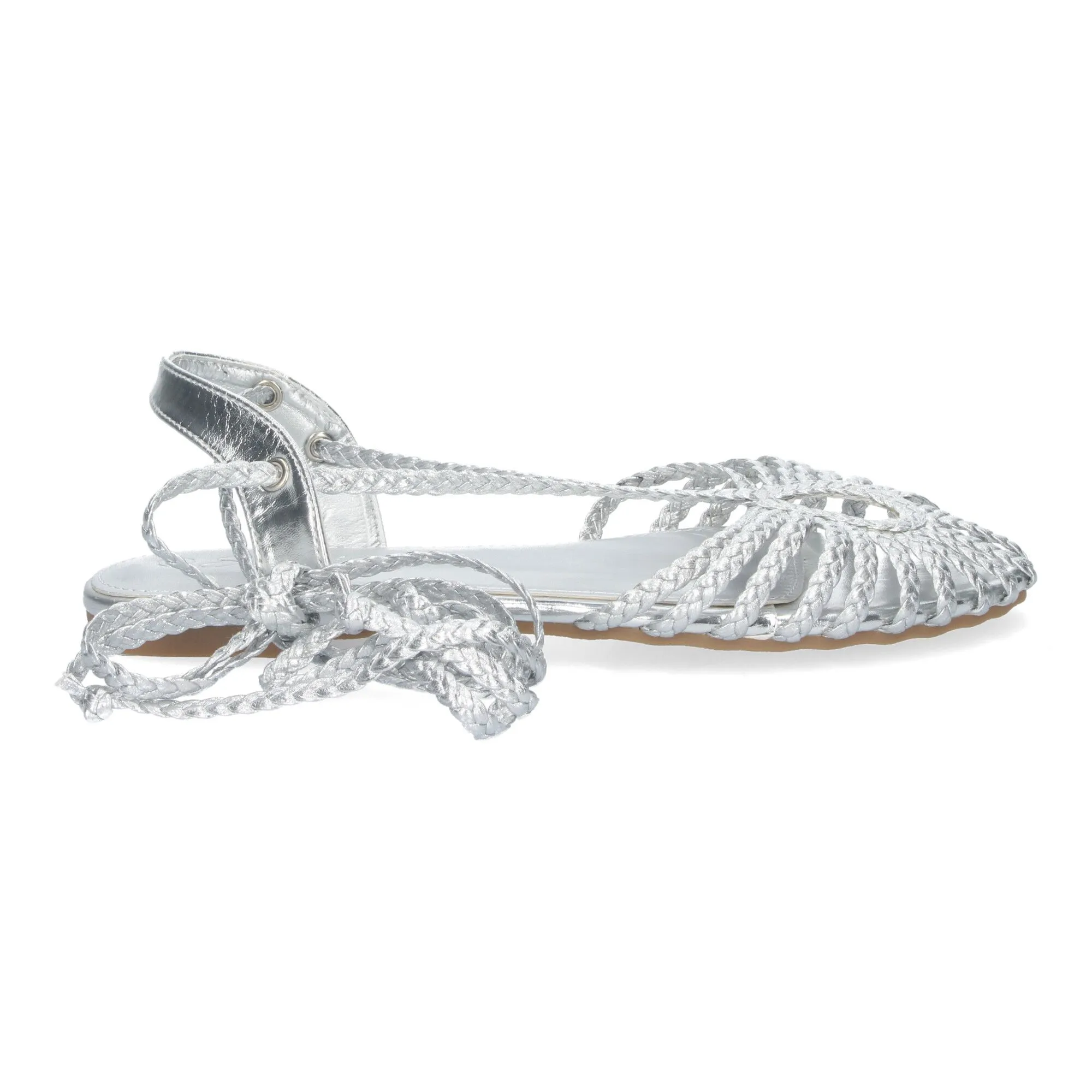 SANDALIA PLATEADA PLANA TRENZADA CóMODA PARA MUJER GZ2Q5