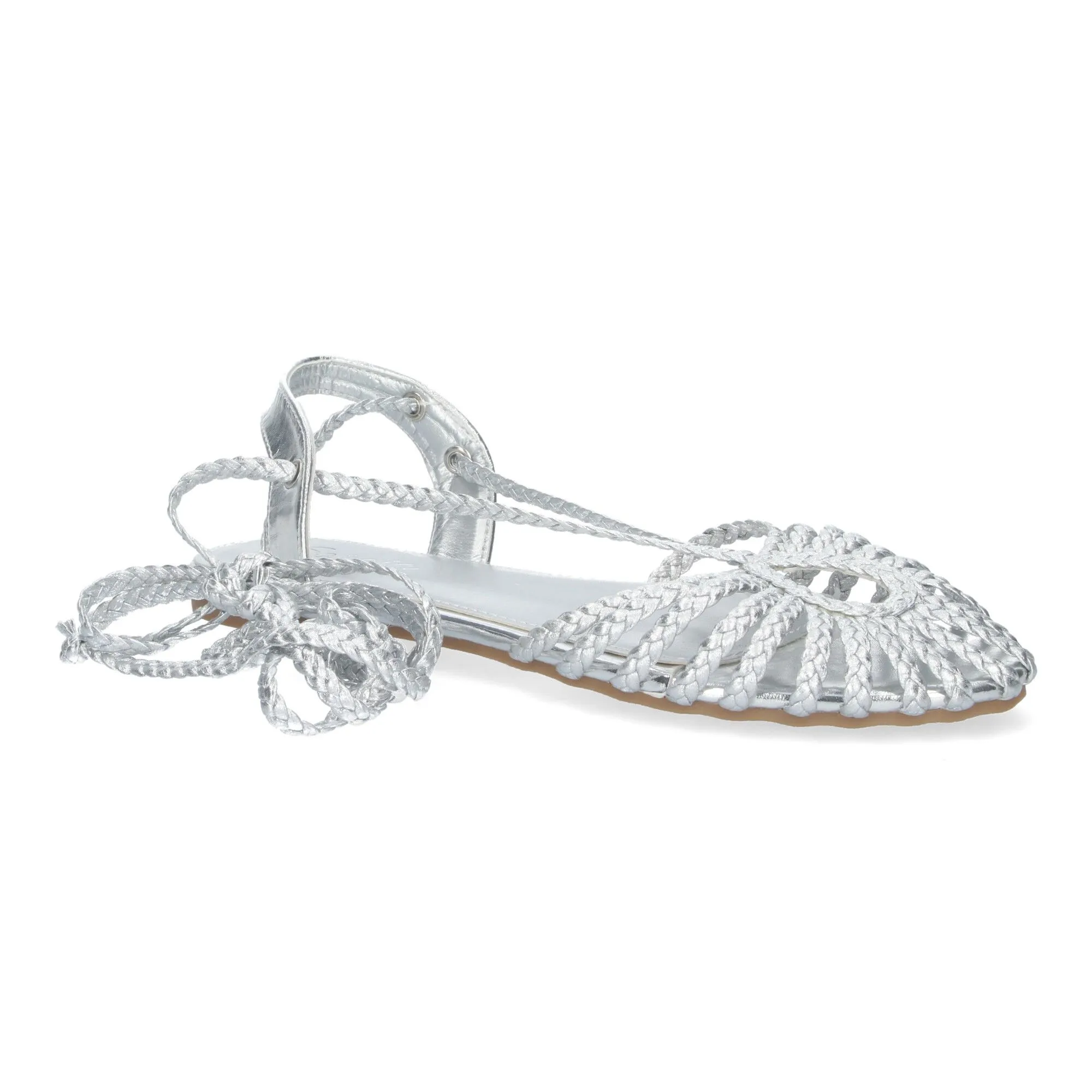 SANDALIA PLATEADA PLANA TRENZADA CóMODA PARA MUJER GZ2Q5