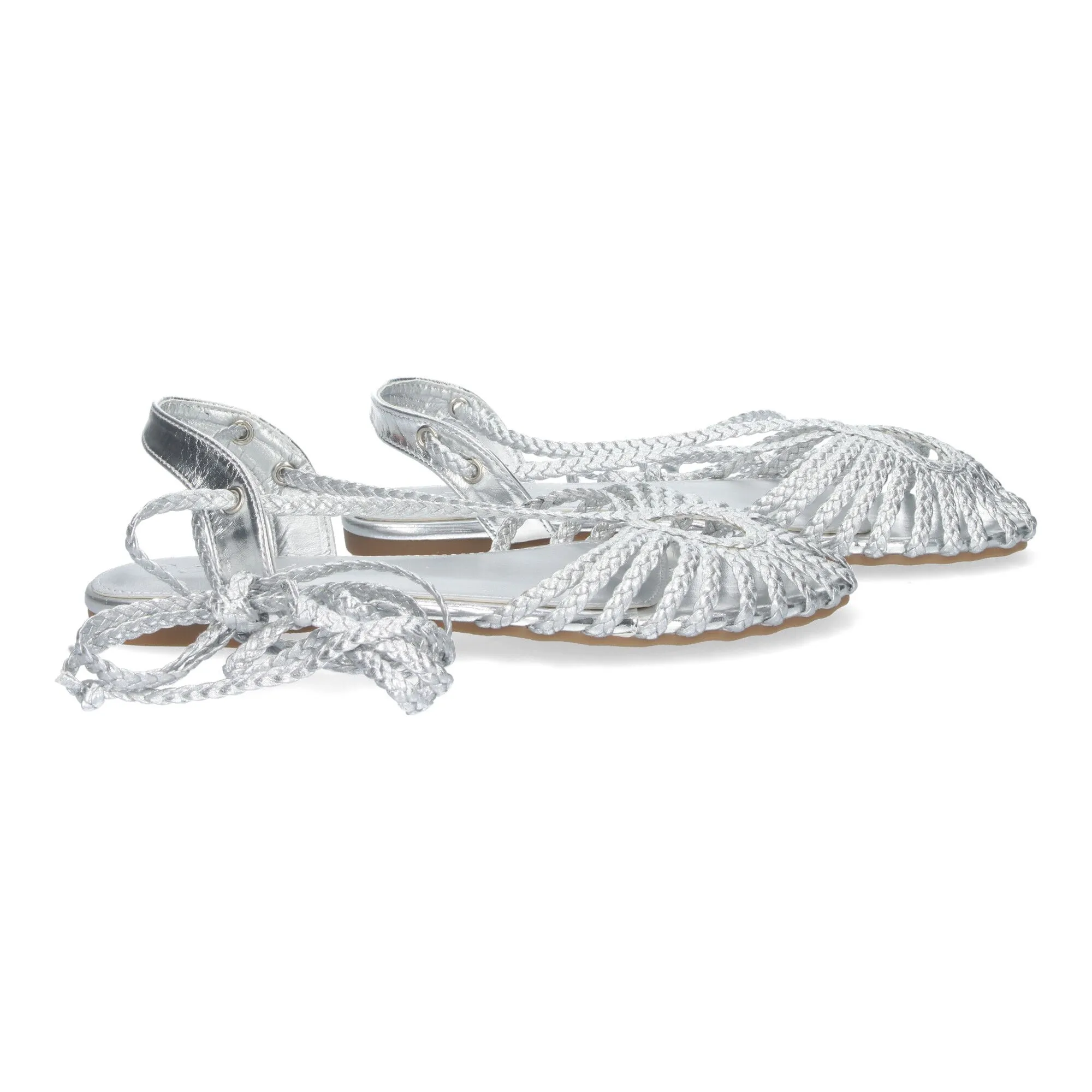 SANDALIA PLATEADA PLANA TRENZADA CóMODA PARA MUJER GZ2Q5
