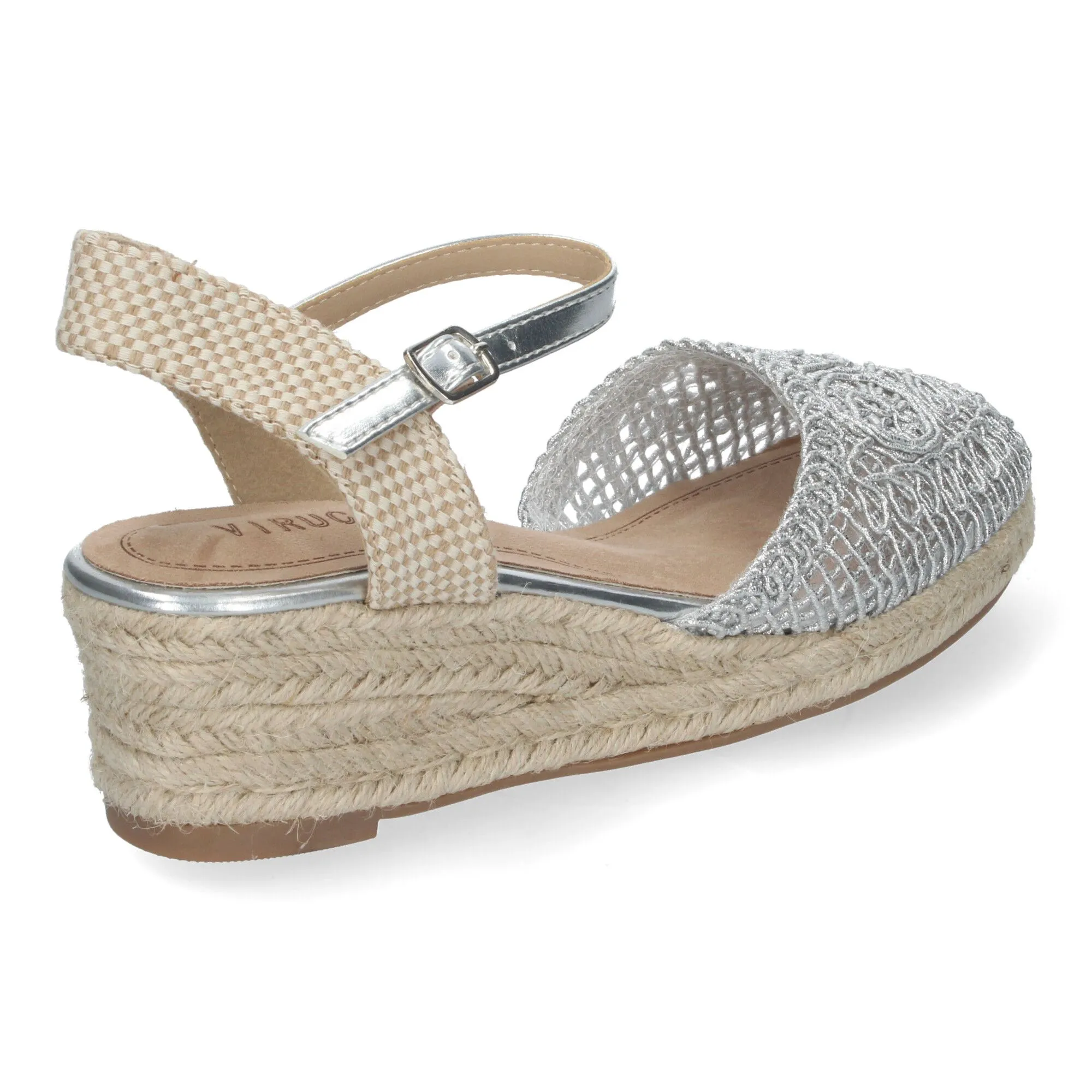 SANDALIAS DE CUñA MEDIA EN YUTE PLATA PARA MUJER CROCHET VRA899