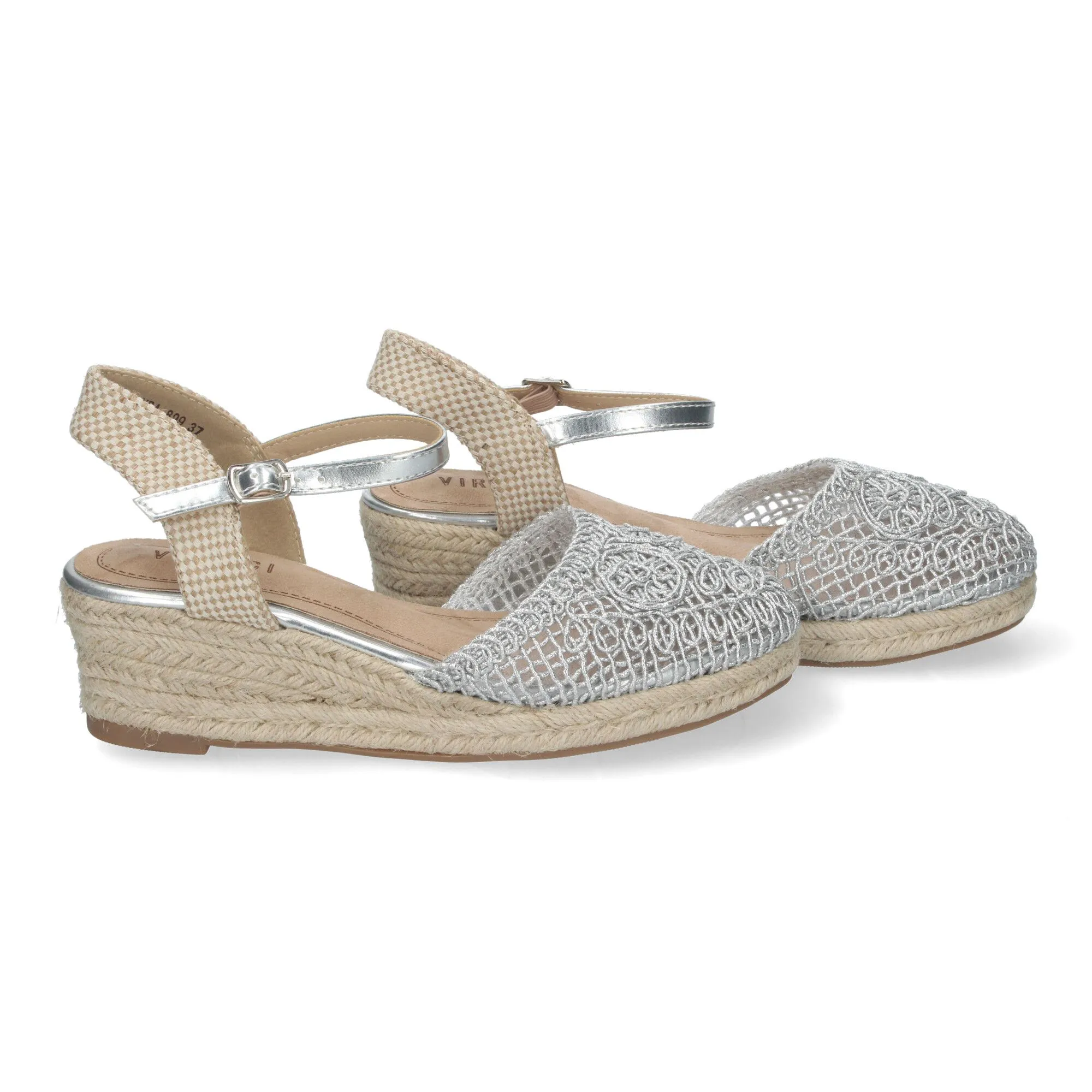 SANDALIAS DE CUñA MEDIA EN YUTE PLATA PARA MUJER CROCHET VRA899