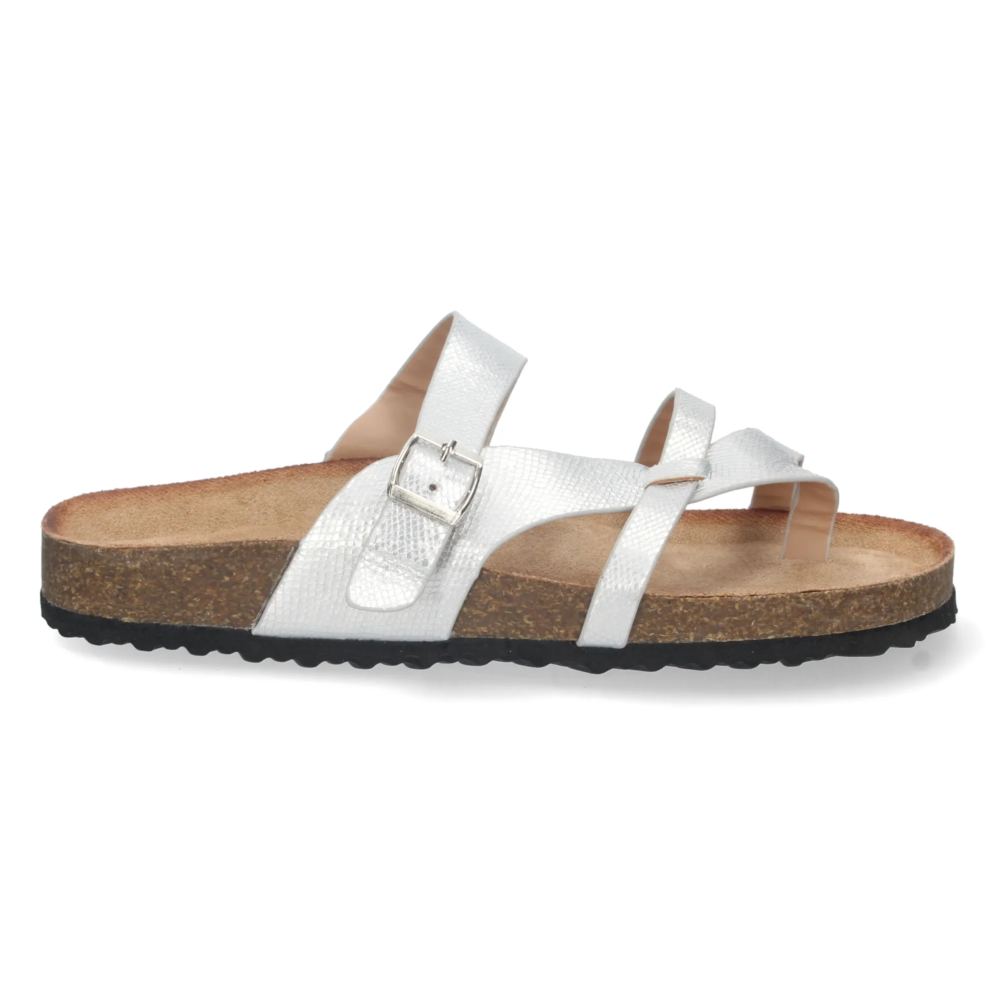 SANDALIAS PLANAS PLATEADAS CóMODAS BIO DISEñO ESCLAVA MUJER AY2220