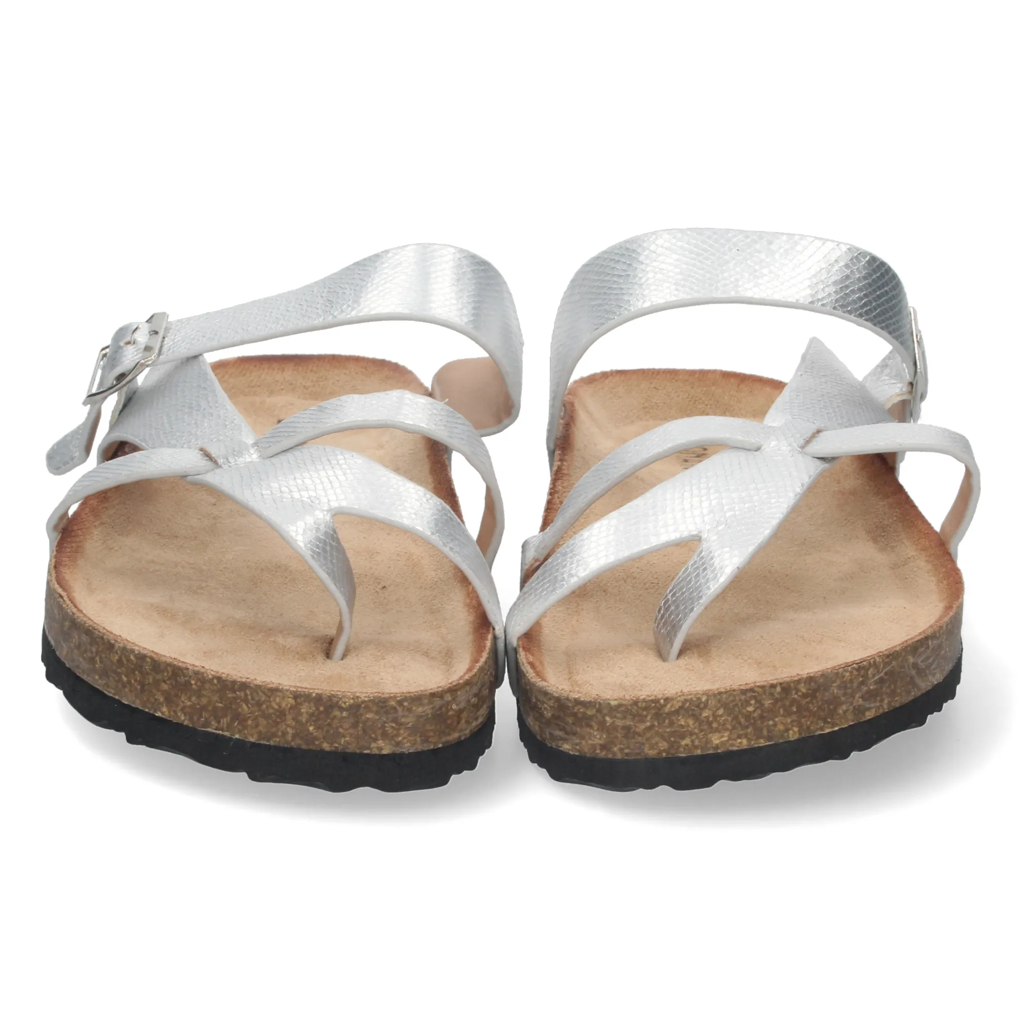SANDALIAS PLANAS PLATEADAS CóMODAS BIO DISEñO ESCLAVA MUJER AY2220