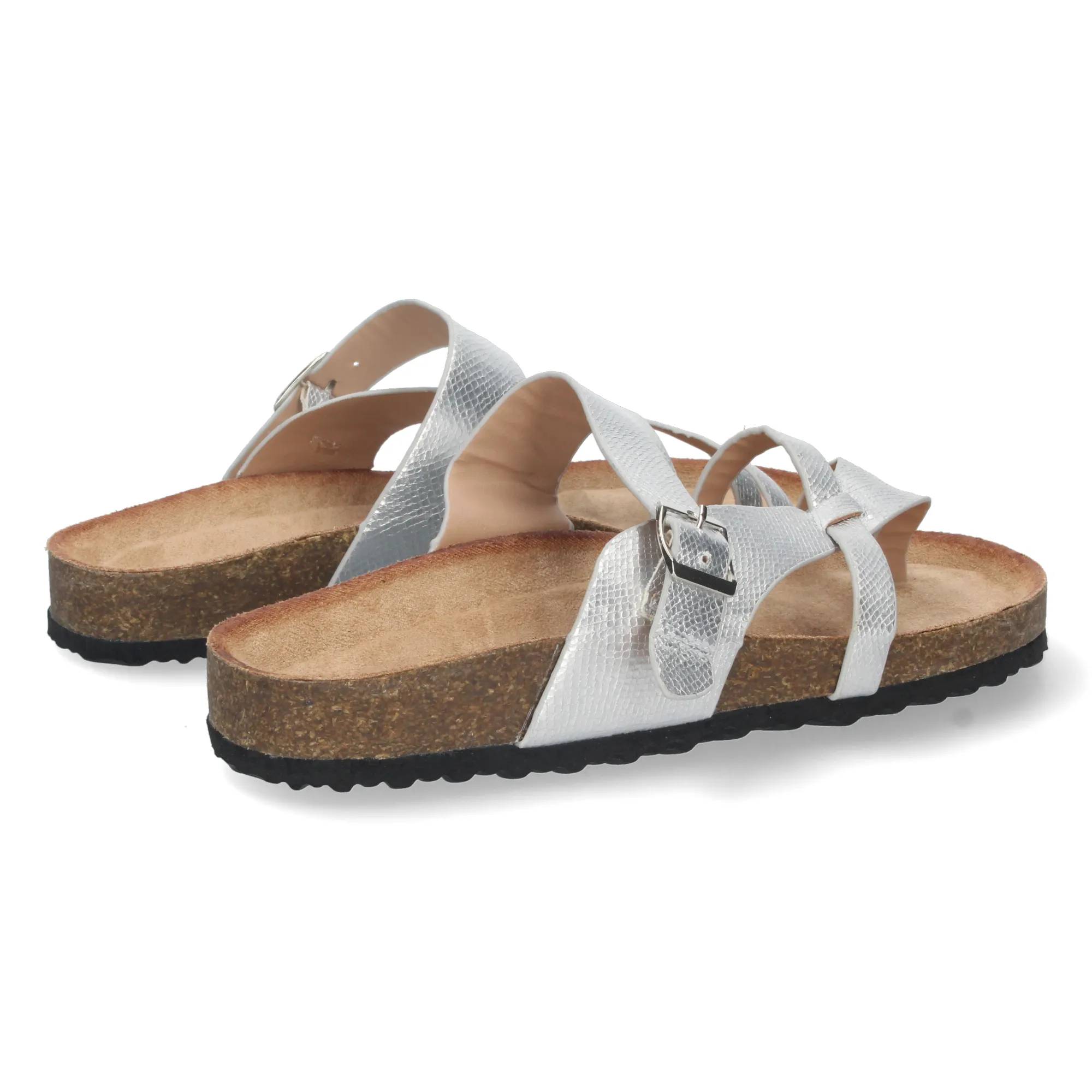 SANDALIAS PLANAS PLATEADAS CóMODAS BIO DISEñO ESCLAVA MUJER AY2220